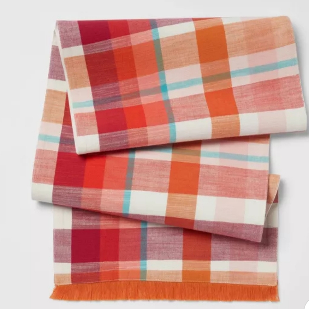 72" x 14" Cotton Plaid Table Runner Orange - Opalh